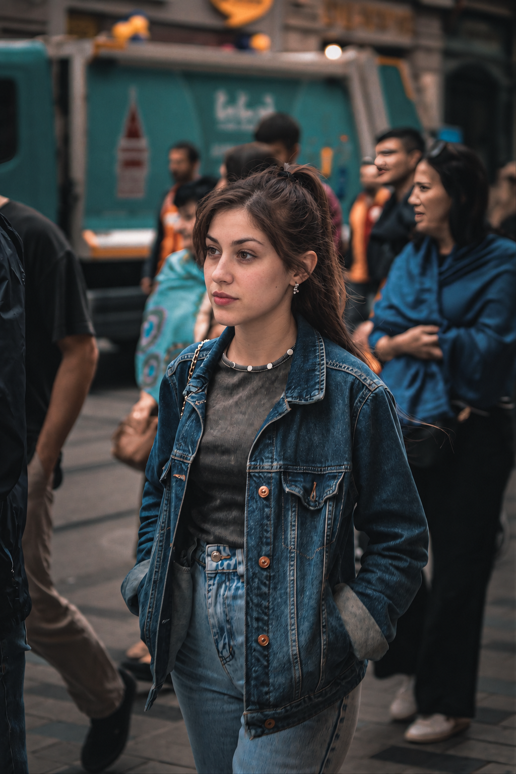 Jess outdoors in a denim jacket